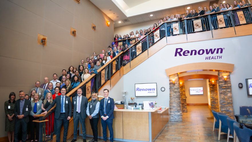 Nonprofit organizations who received Better Together grants from Renown Health gather on the staircase for a group photo.