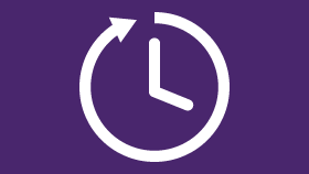 a purple background with a white clock in a circle