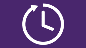 a purple background with a white clock in a circle
