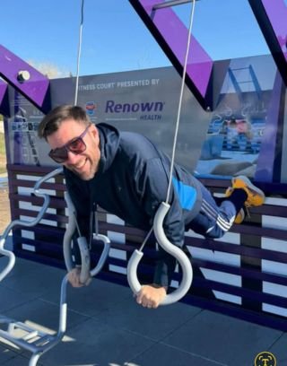 Dr. Jose Cucalon Calderon working out in Renown's public spaces