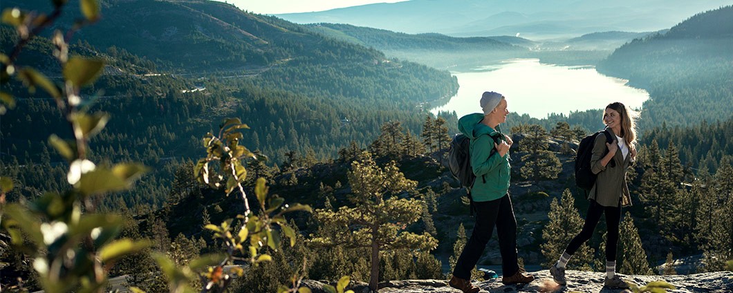 Two women hikers at Donner Lake