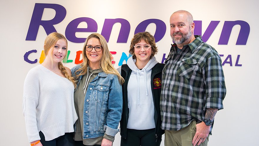 2026 Champion Child, LeAnne poses with her family at Renown Children's Hospital