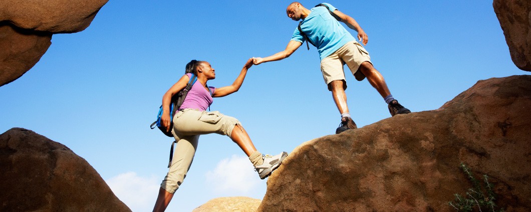 Couple hiking in desert setting
