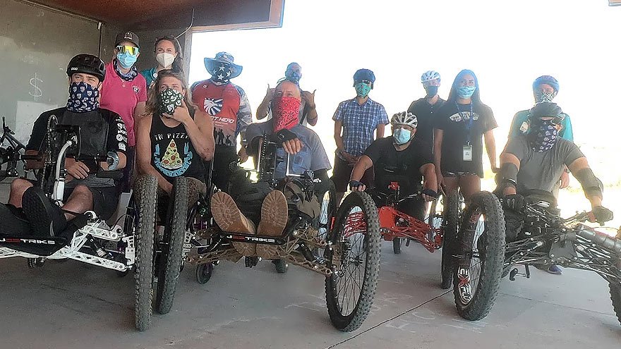 A group of people on vehicles