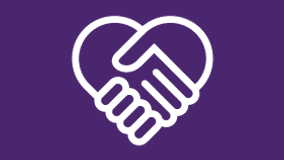 a handshake in the shape of a heart on a purple background