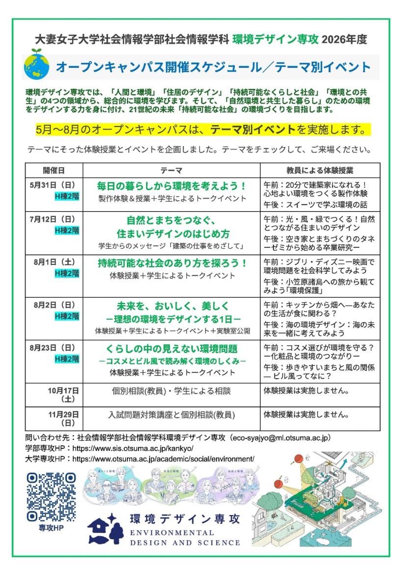 環境デザイン専攻【オープンキャンパス開催のお知らせ】