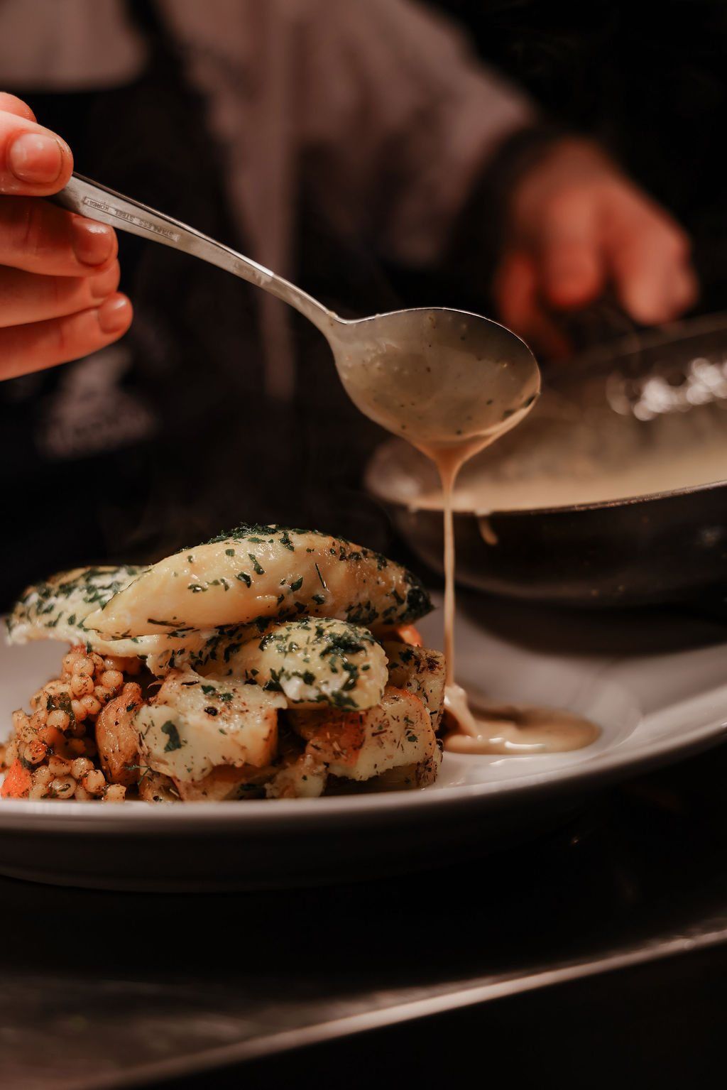 The kitchen plating up a dish
