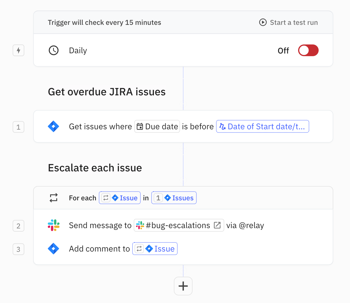 Daily bug escalations via an Iterator in Relay.app