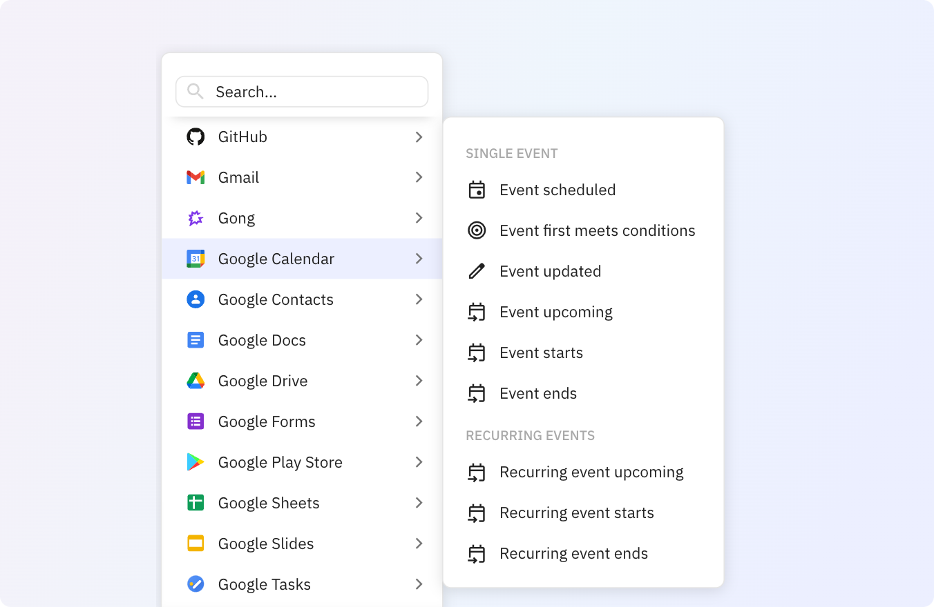 Use Relay.app's Google Calendar integrations to trigger actions across your apps