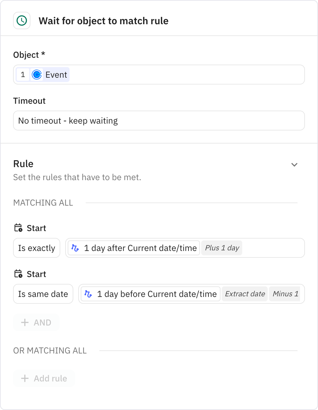 Relay.app screenshot of: Wait for object to match rule