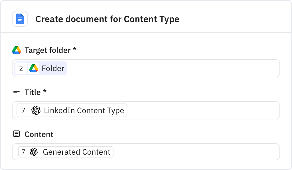 Relay.app screenshot of: Create document for Content Type