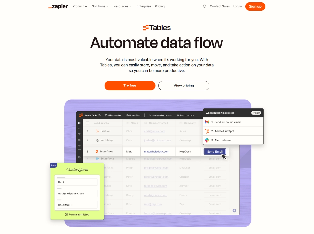 Tables in Zapier