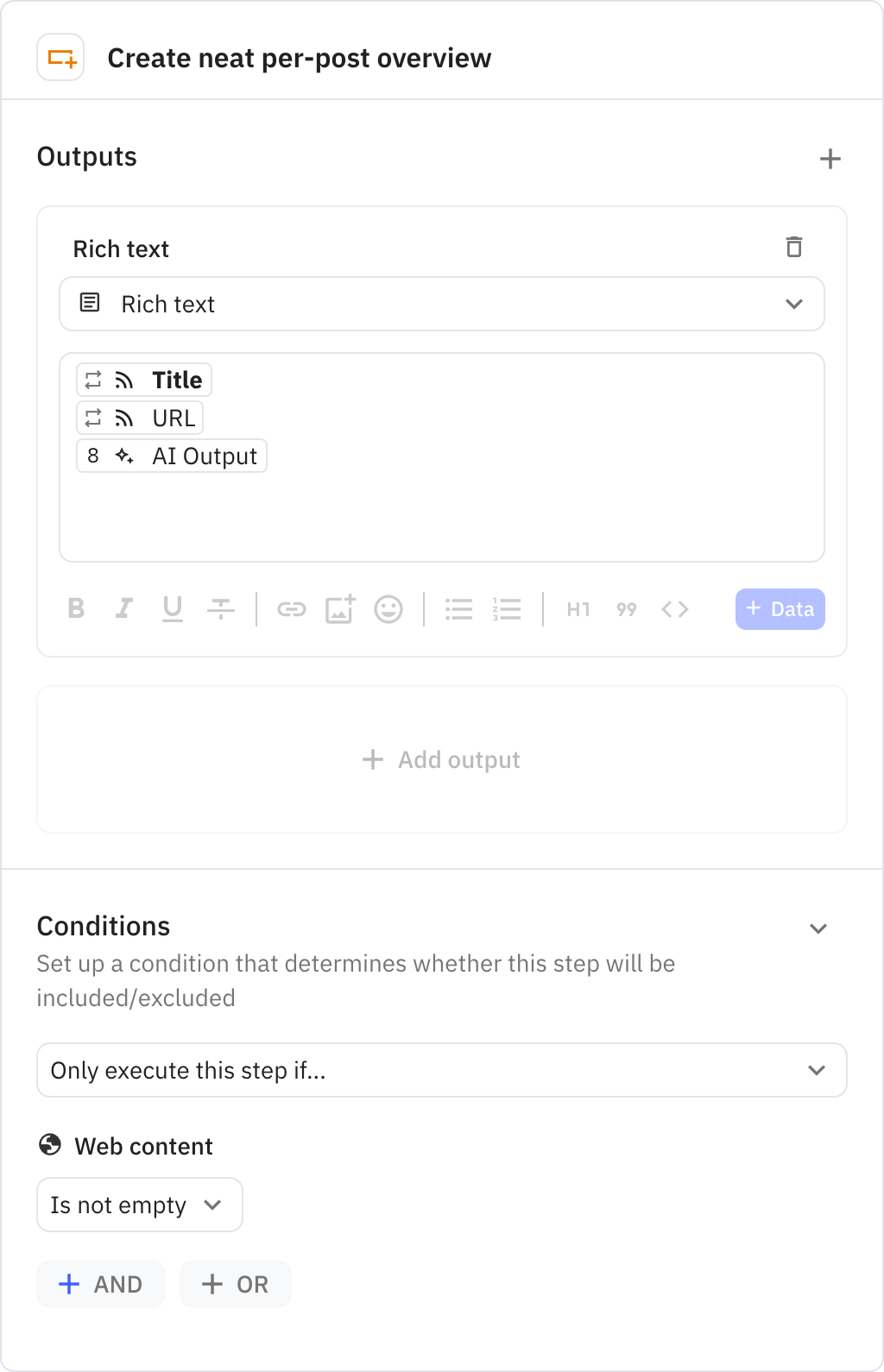Relay.app screenshot of: Create neat per-post overview