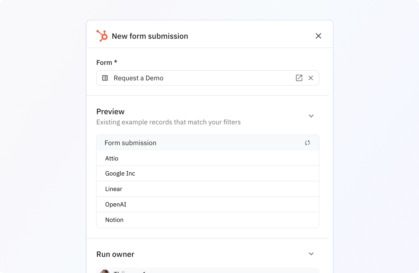 Preview of Easily configure which new form submissions should kick off the workflow.