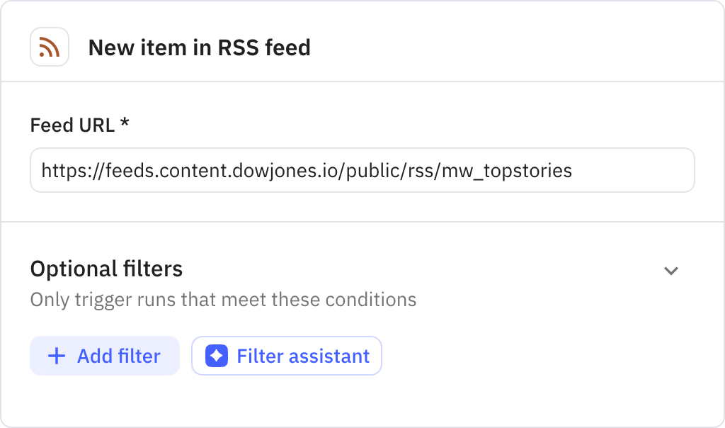 Relay.app screenshot of: New item in RSS feed