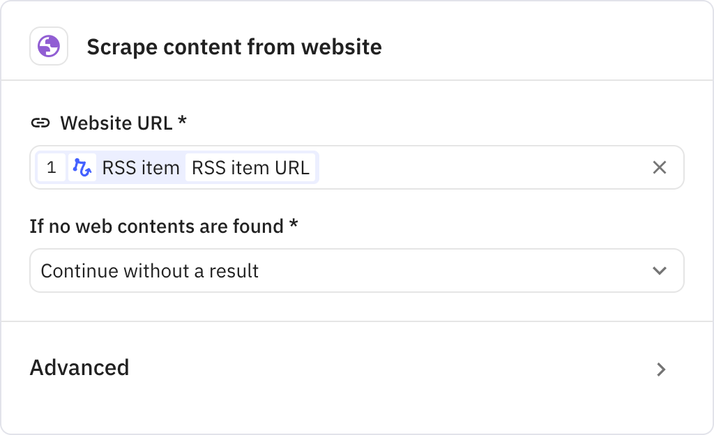 Relay.app screenshot of: Scrape content from website