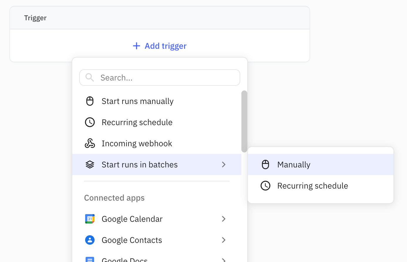Add a manual Batch Trigger to the workflow