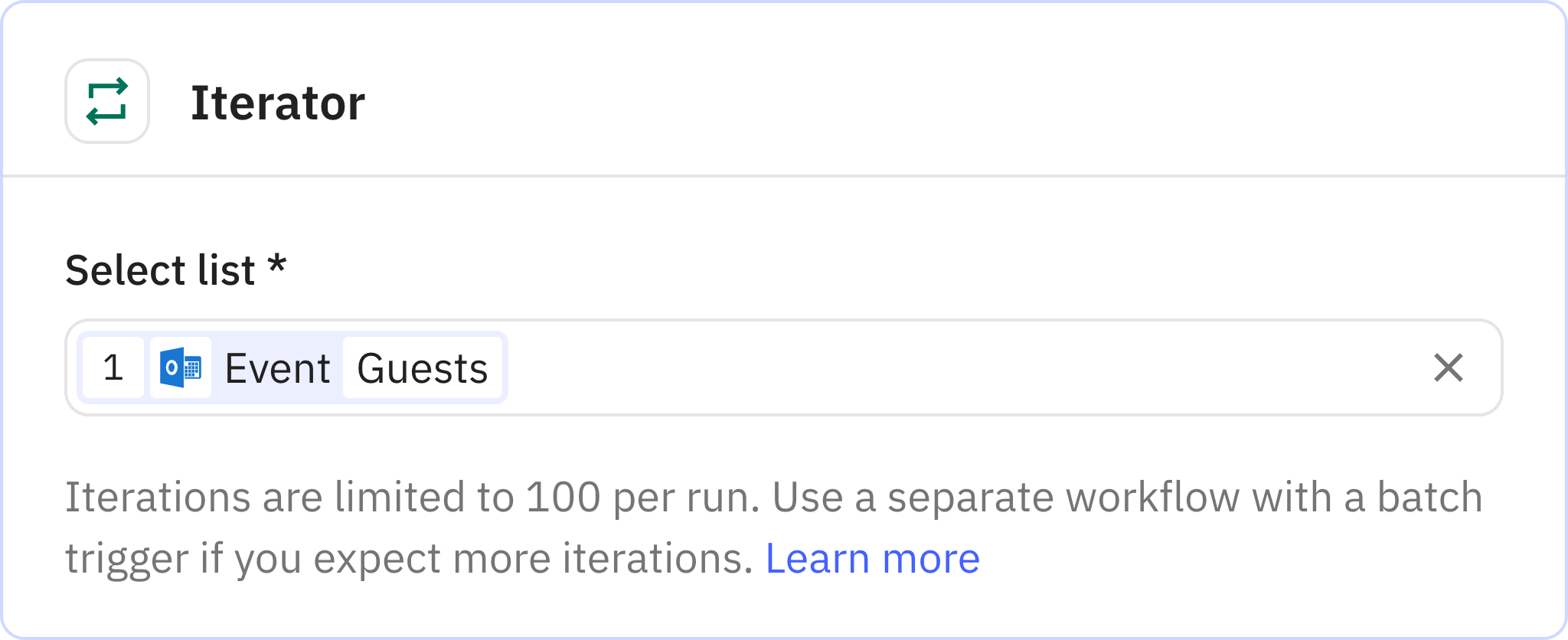 Relay.app screenshot of: Iterator
