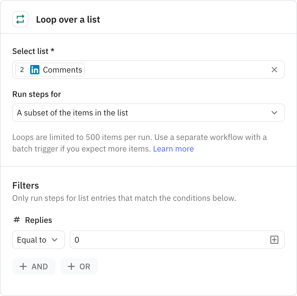 Relay.app screenshot of: Loop over a list