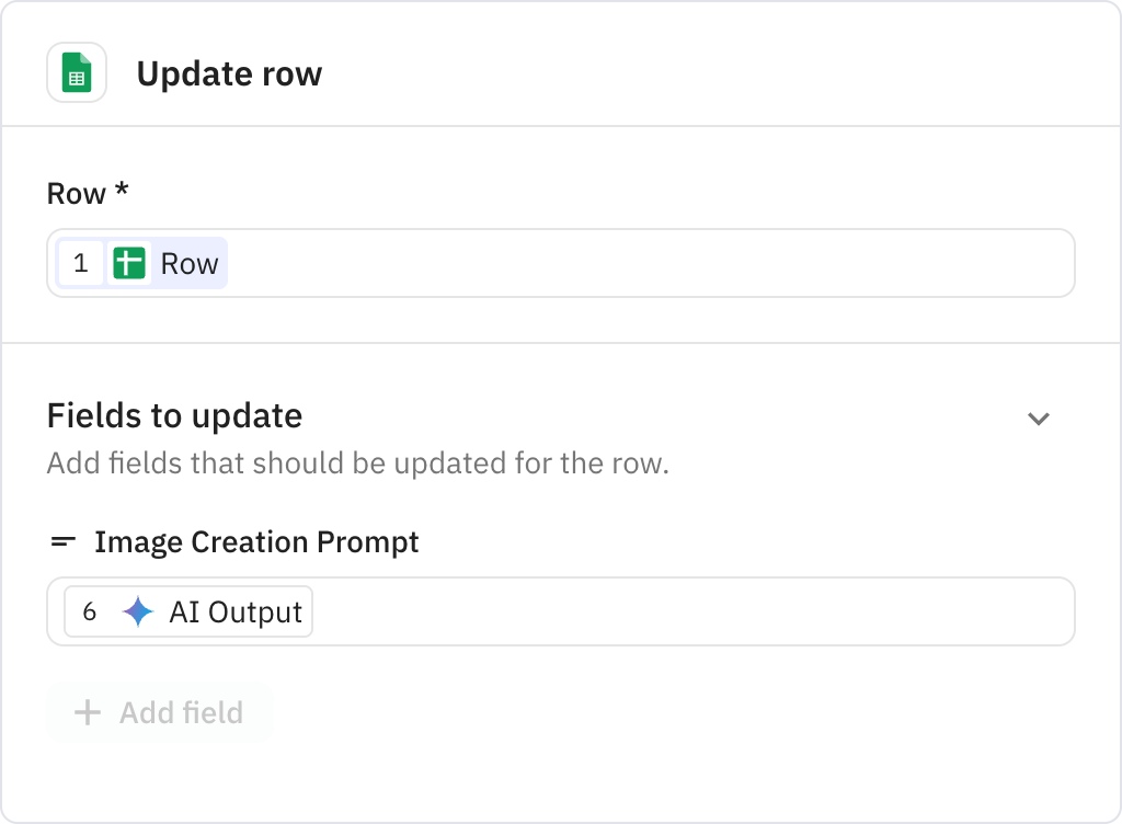 Relay.app screenshot of: Update row