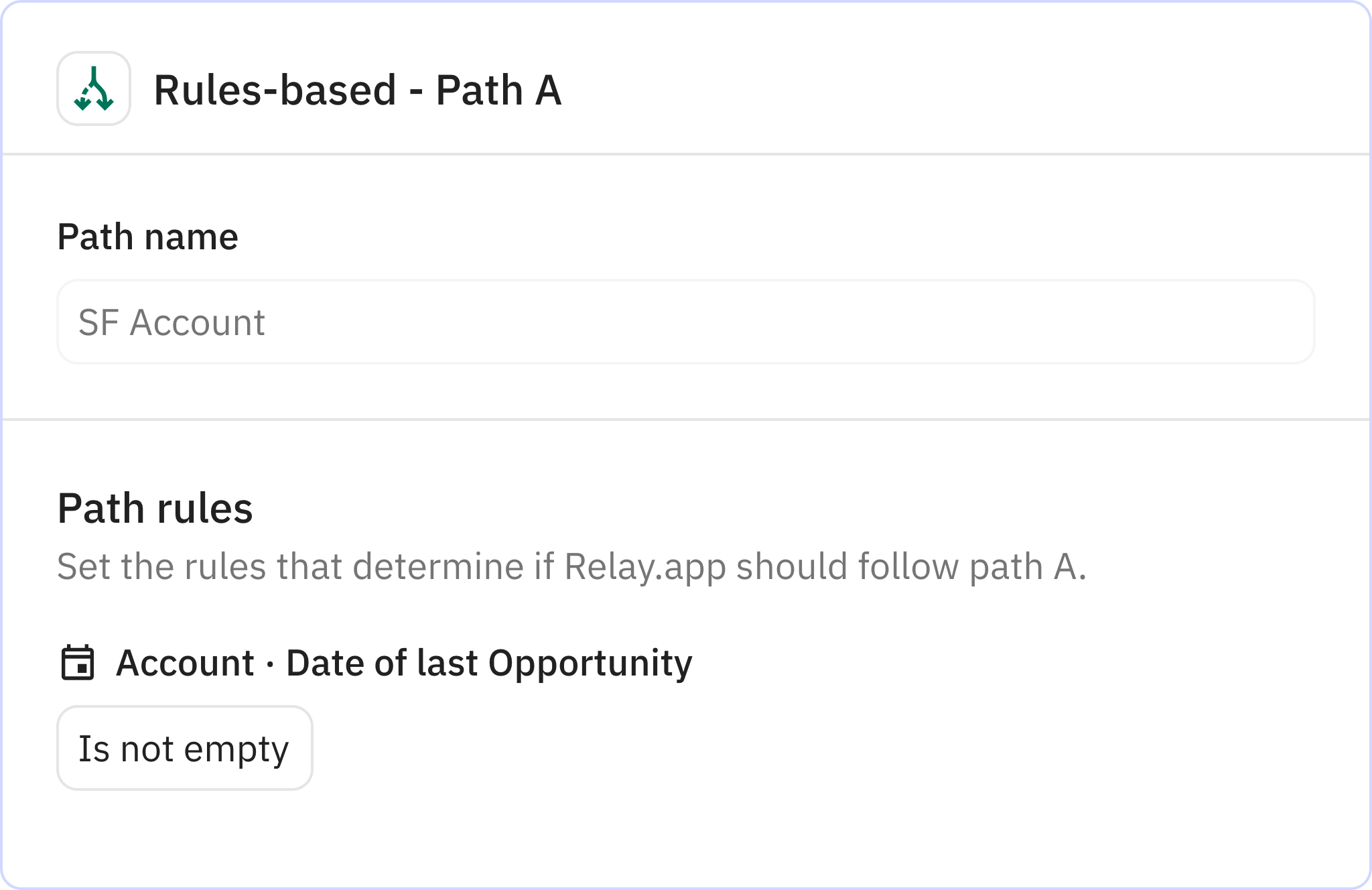 Relay.app screenshot of: SF Account