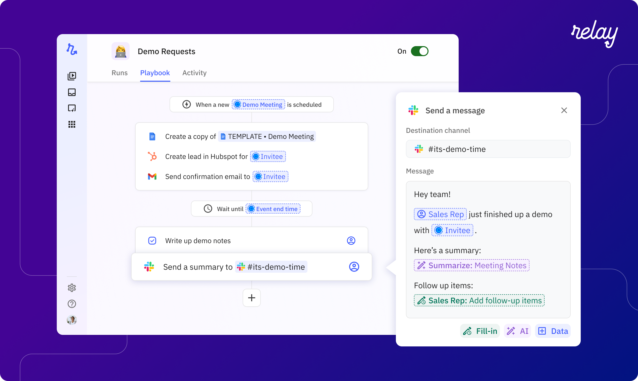 Relay editor with an email automation open