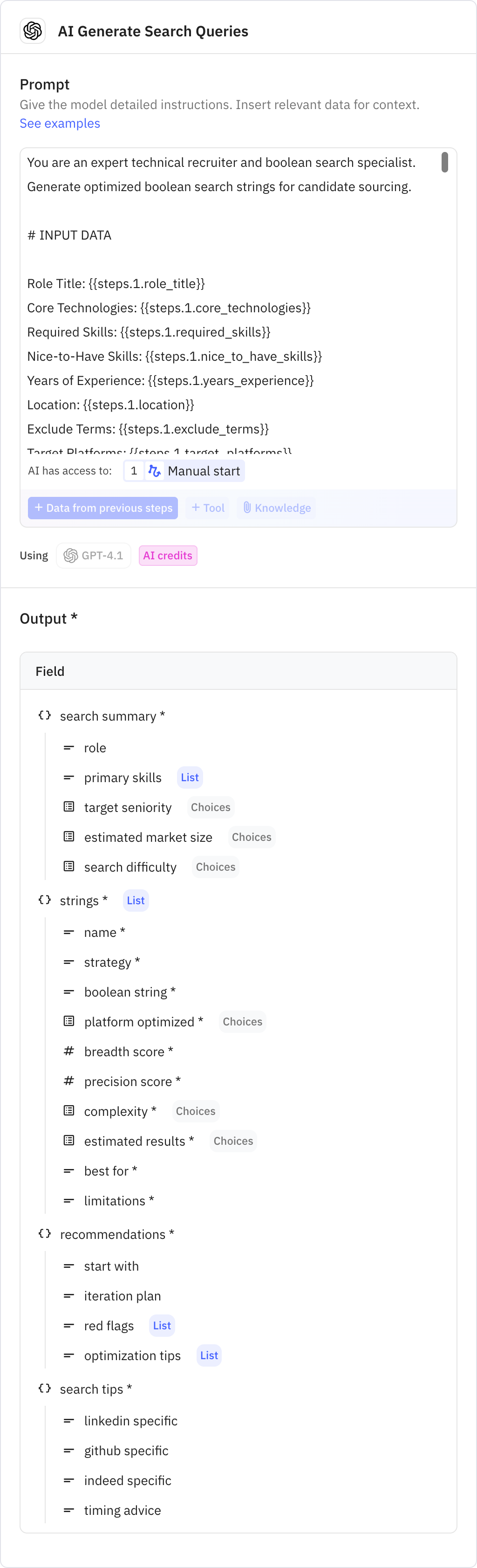 Relay.app screenshot of: AI Generate Search Queries