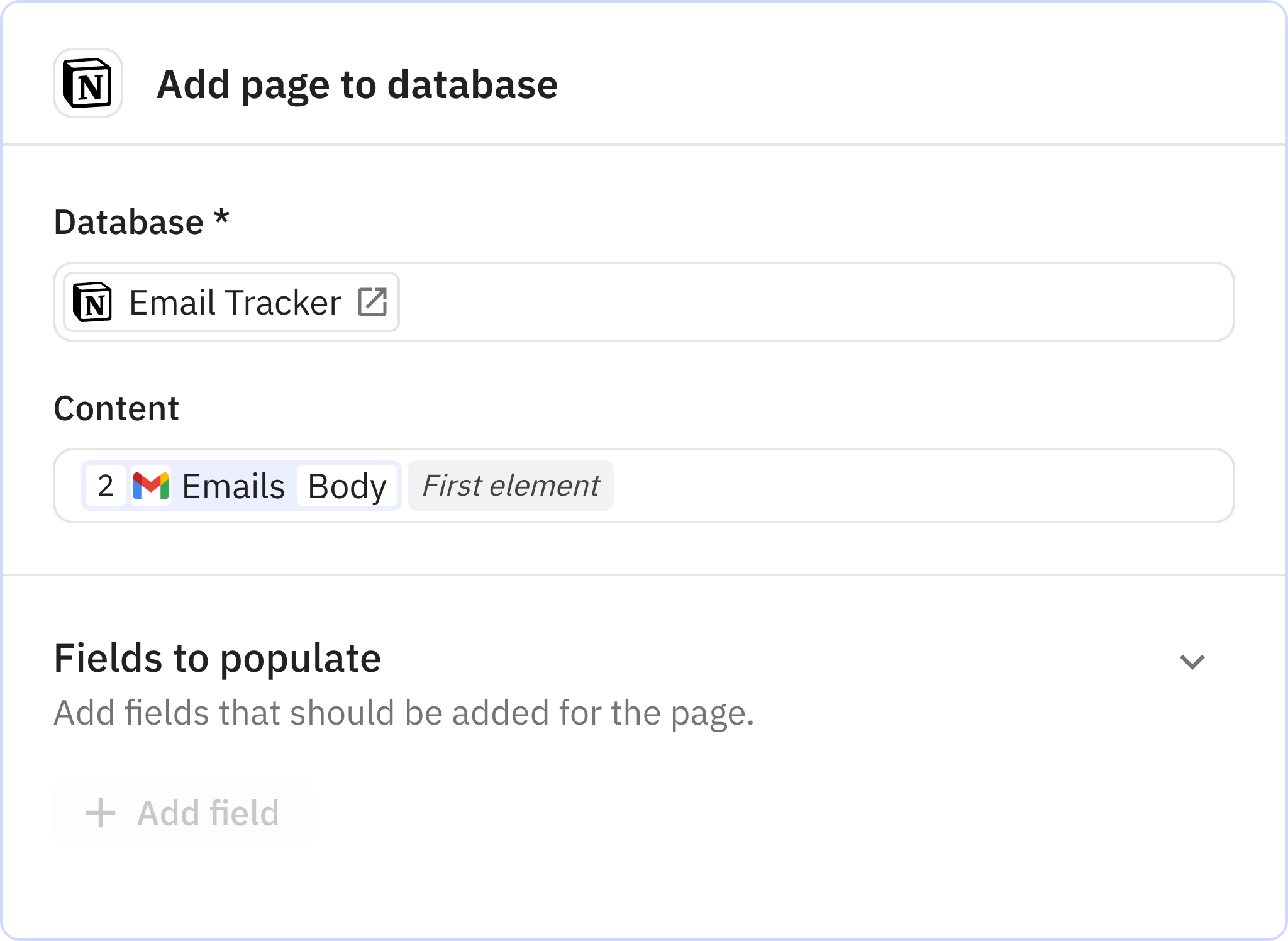 Relay.app screenshot of: Add page to database