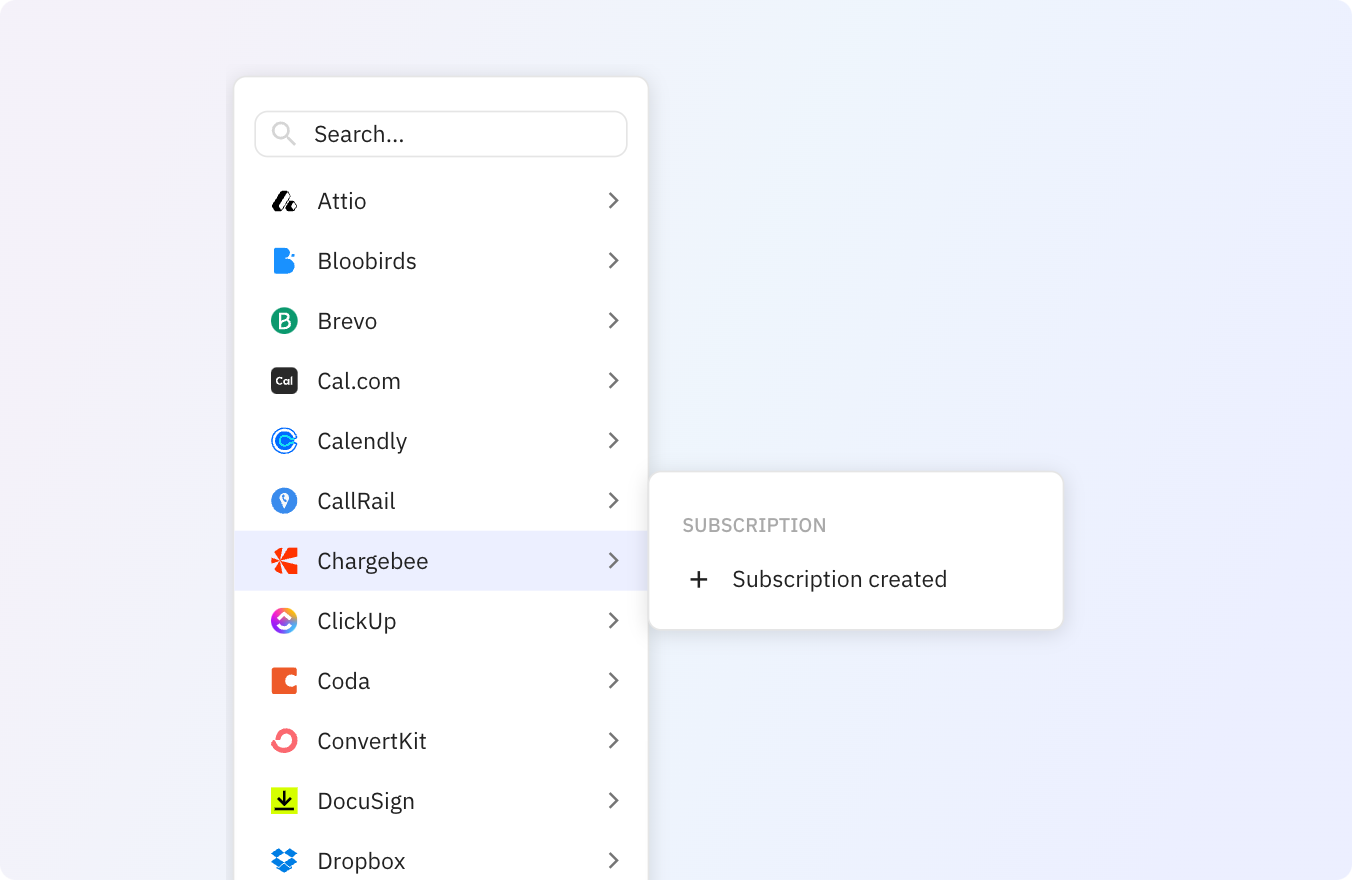 Preview of Use Relay.app's Chargebee integration to trigger actions across your apps