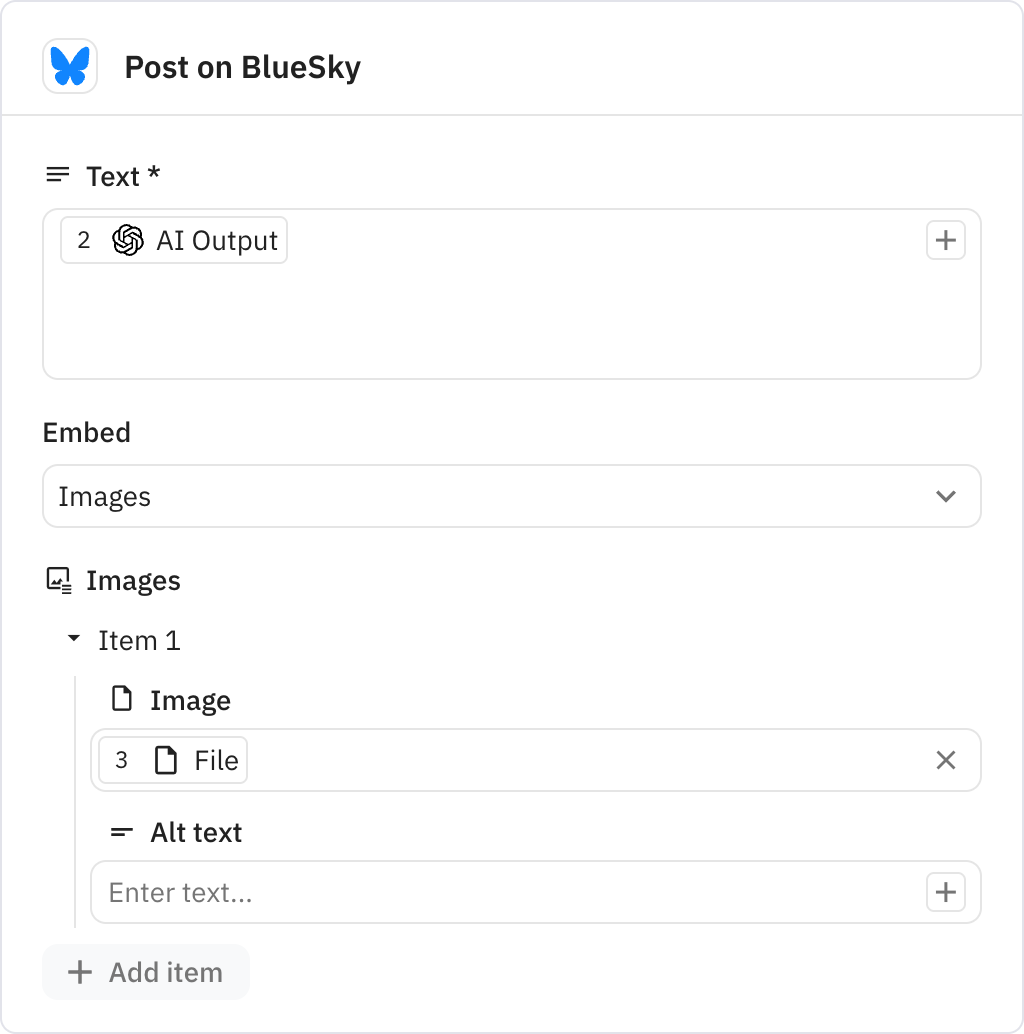 Relay.app screenshot of: Post on BlueSky
