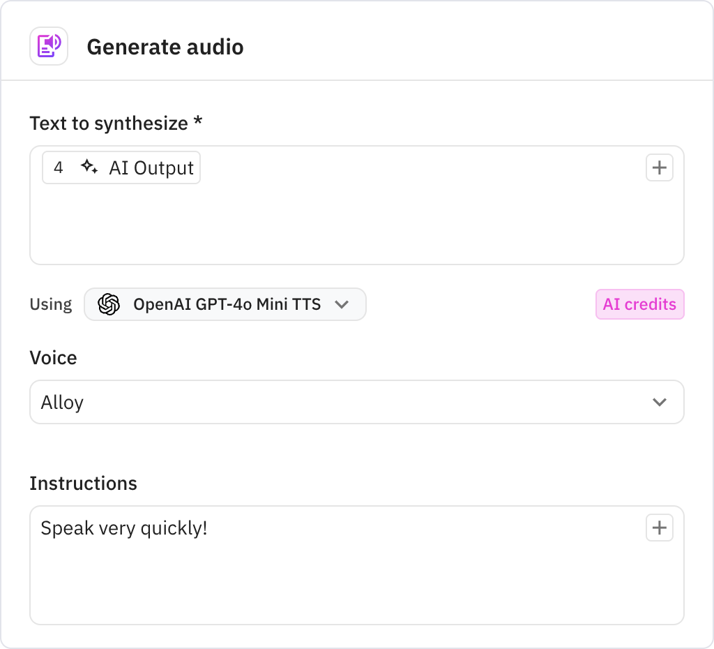Relay.app screenshot of: Generate audio