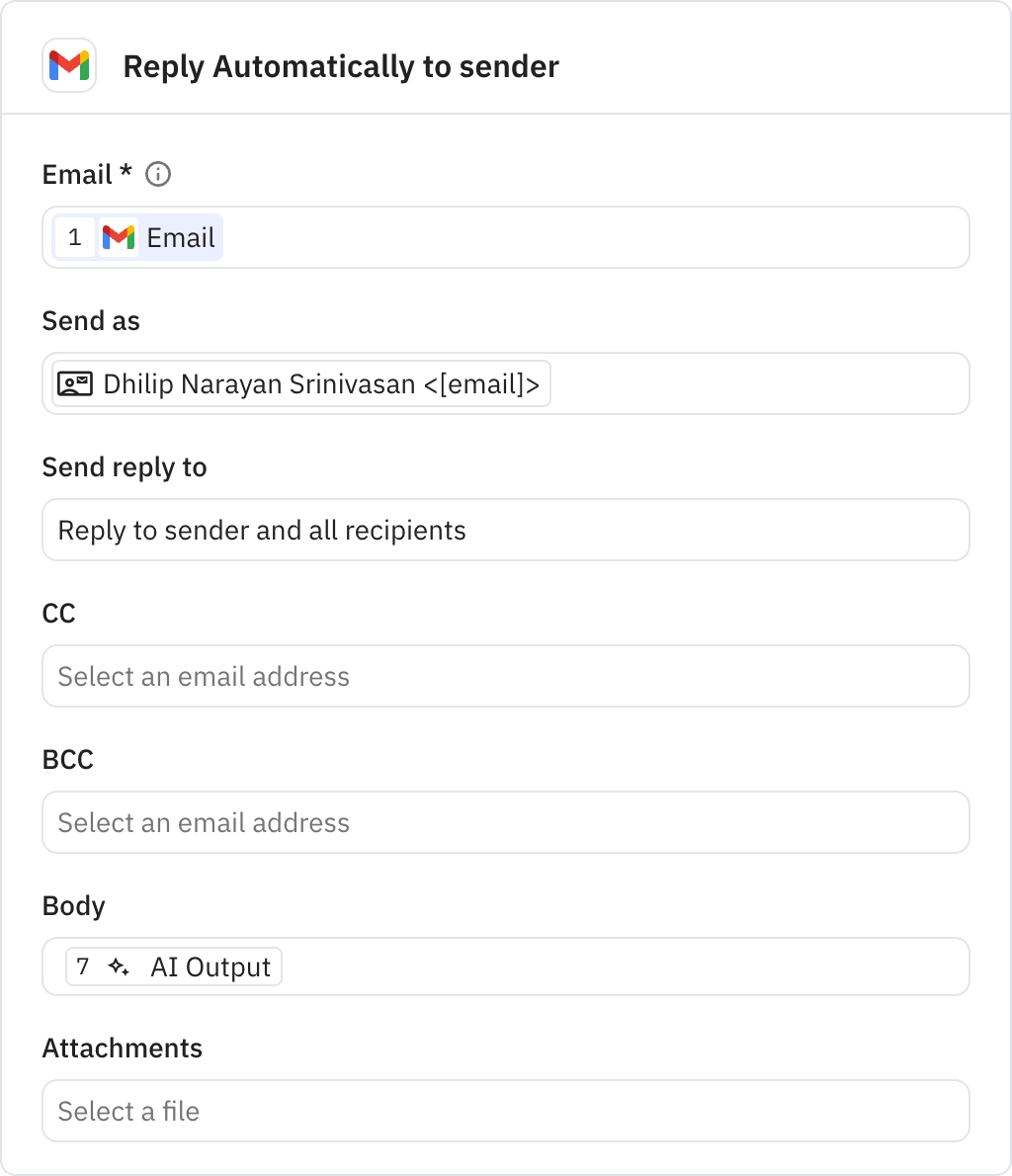 Relay.app screenshot of: Reply Automatically to sender