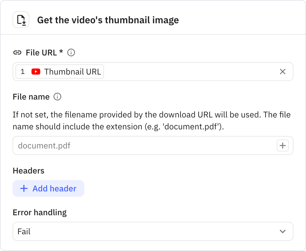 Relay.app screenshot of: Get the video's thumbnail image