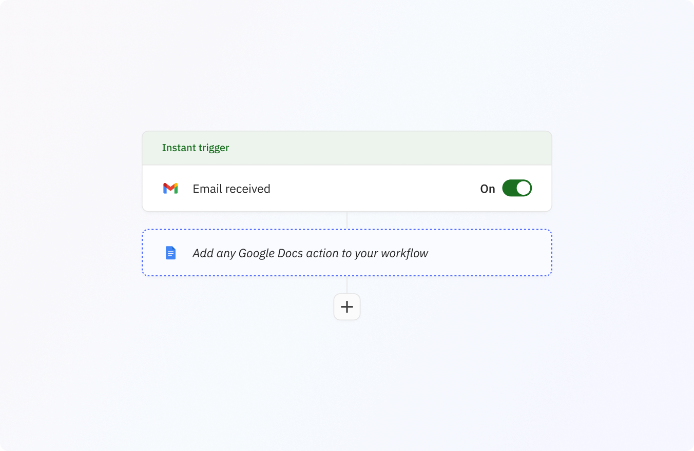 Preview of Add any Google Docs action to your workflow.