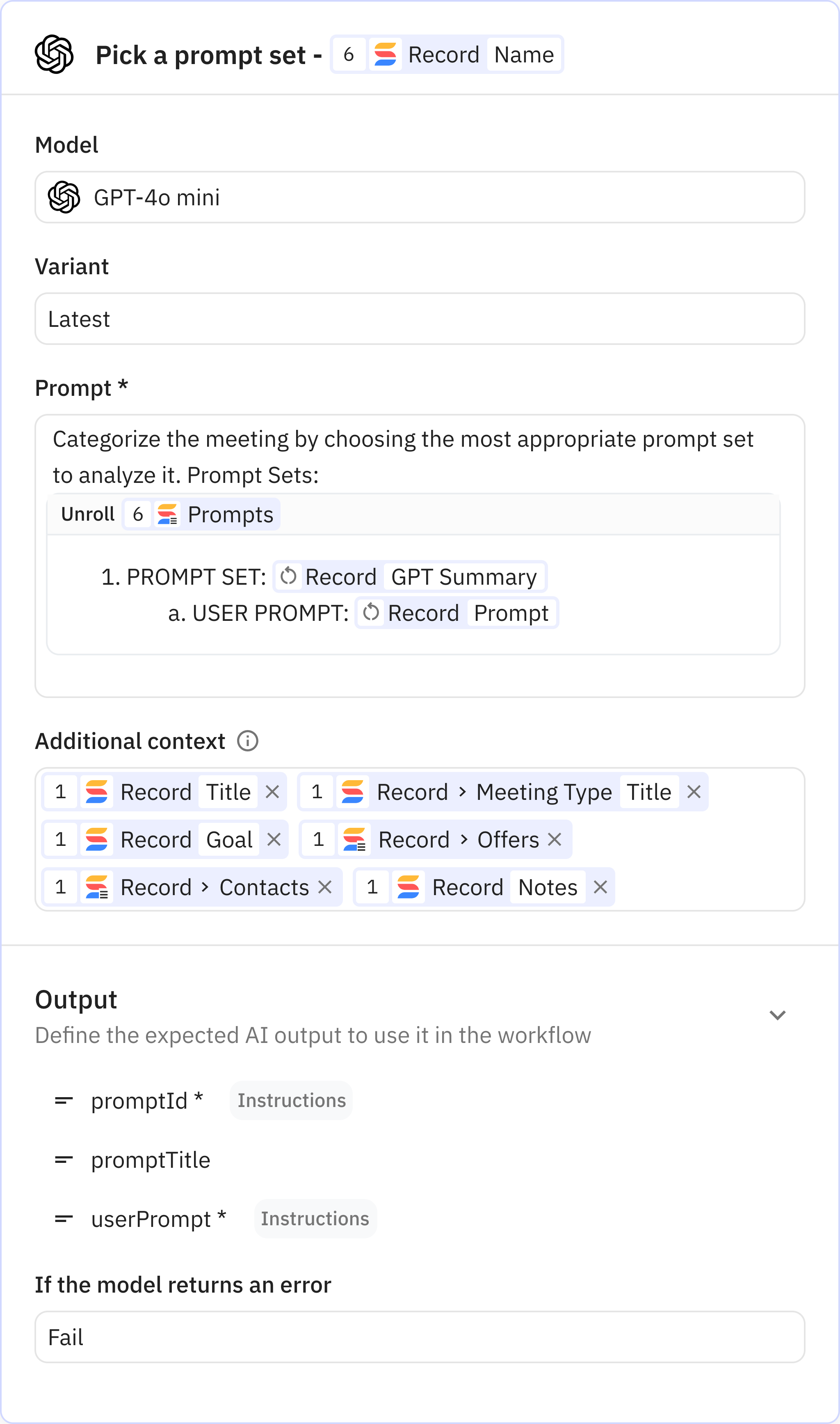 Relay.app screenshot of: Pick a prompt set - 