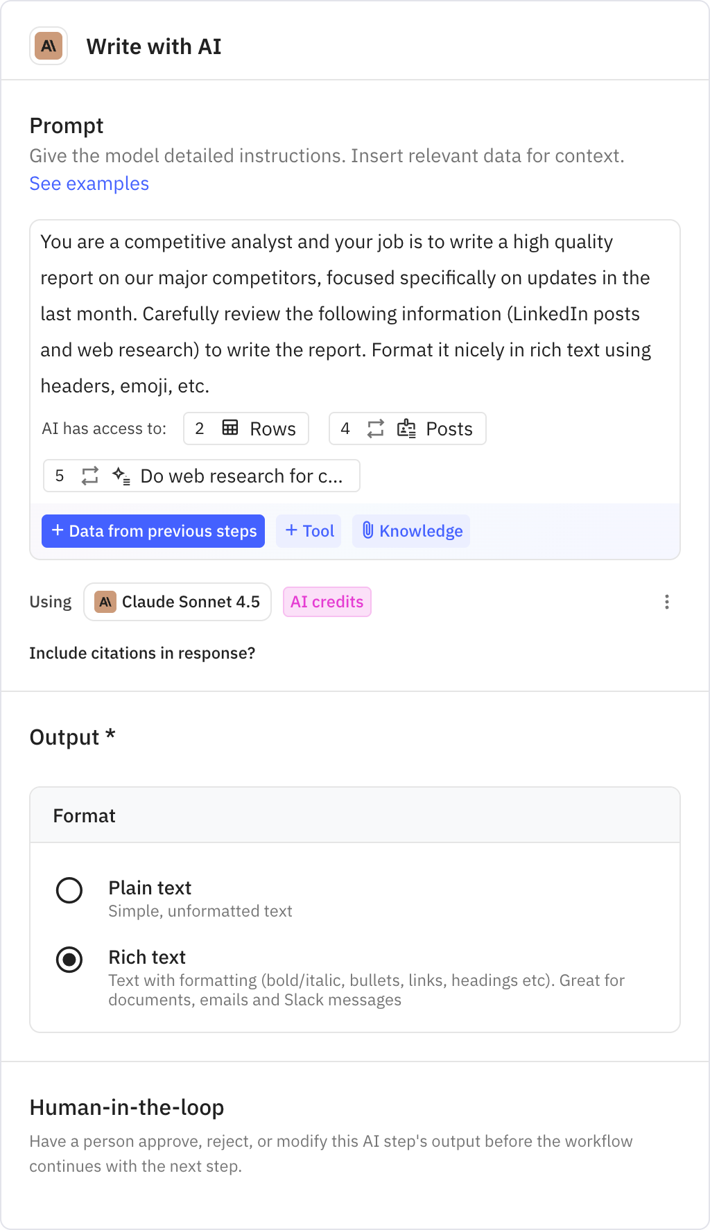 Relay.app screenshot of: Write with AI