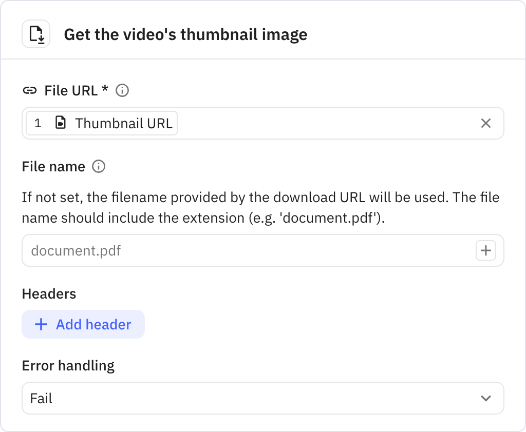 Relay.app screenshot of: Get the video's thumbnail image