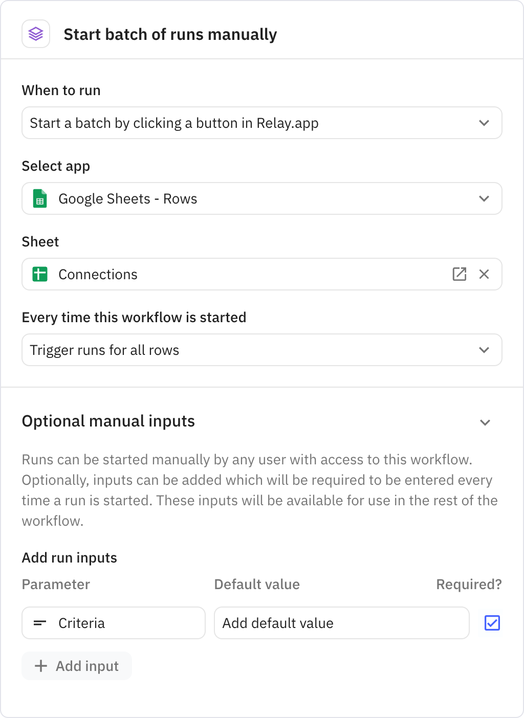 Relay.app screenshot of: Trigger