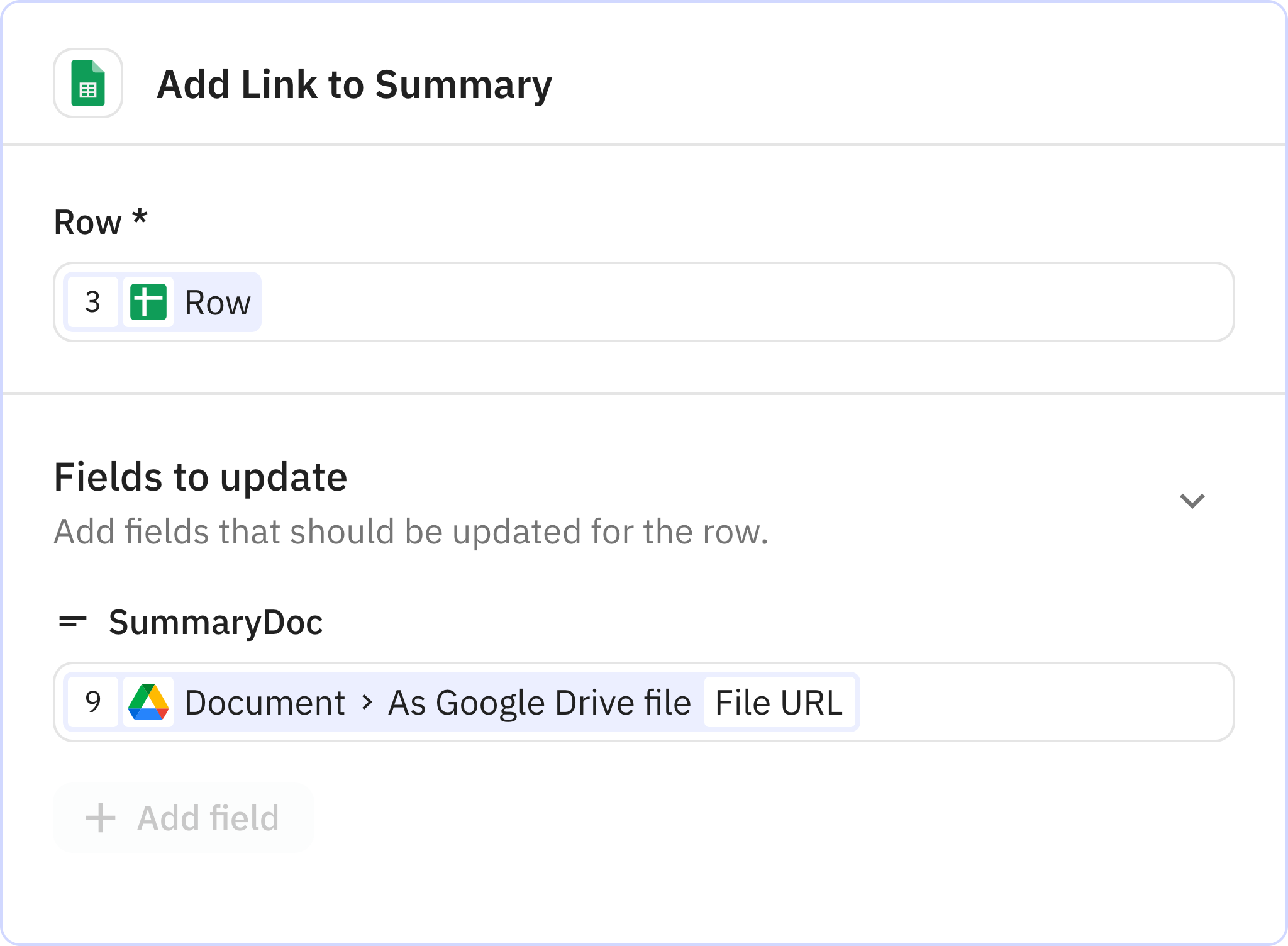 Relay.app screenshot of: Add Link to Summary
