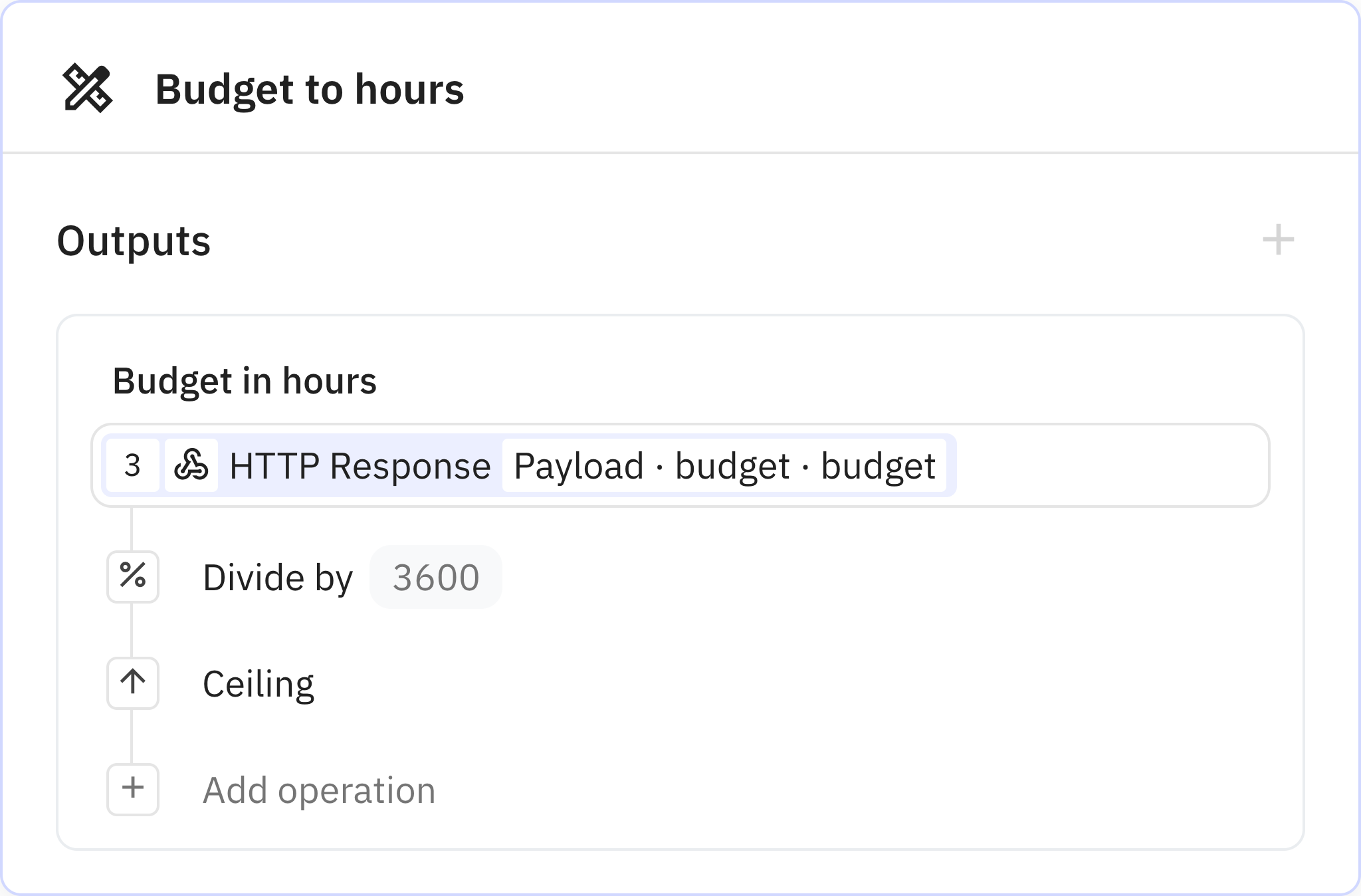 Relay.app screenshot of: Budget to hours