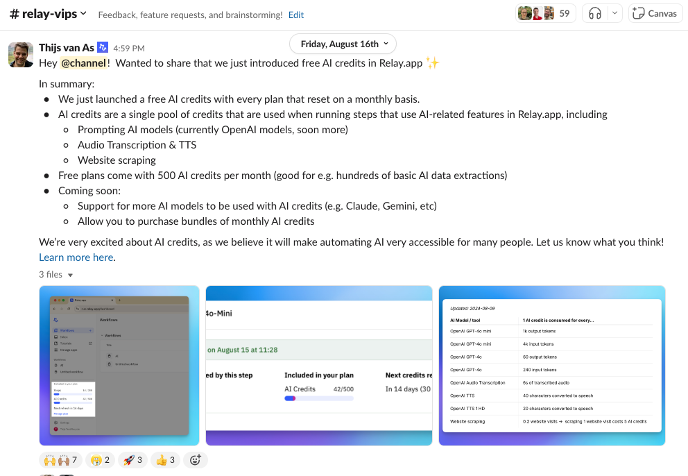 Screenshot from the Relay.app community Slack channel