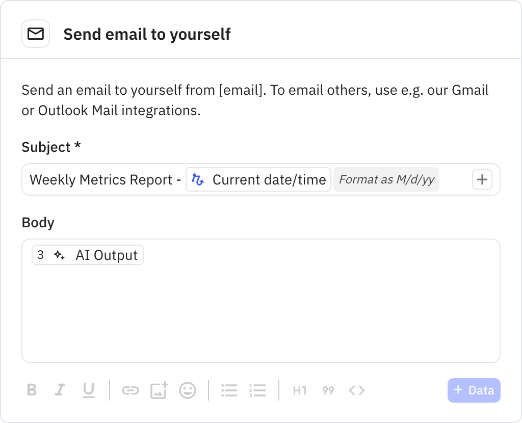 Relay.app screenshot of: Send email to yourself
