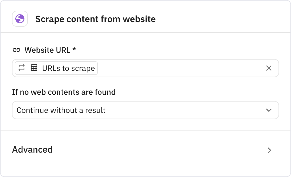 Relay.app screenshot of: Scrape content from website