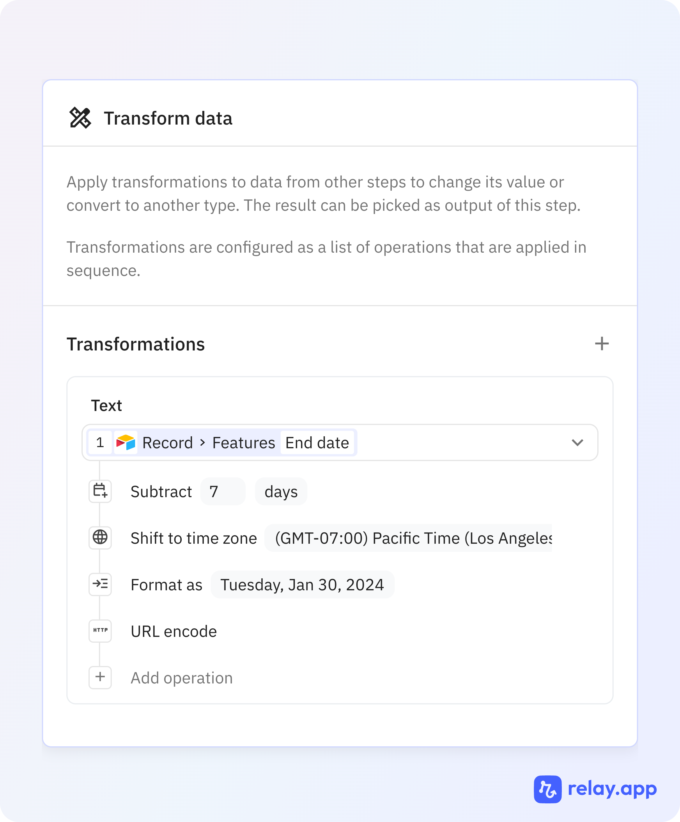 The new 'Transform Data' step in Relay.app offers a lot of flexibility