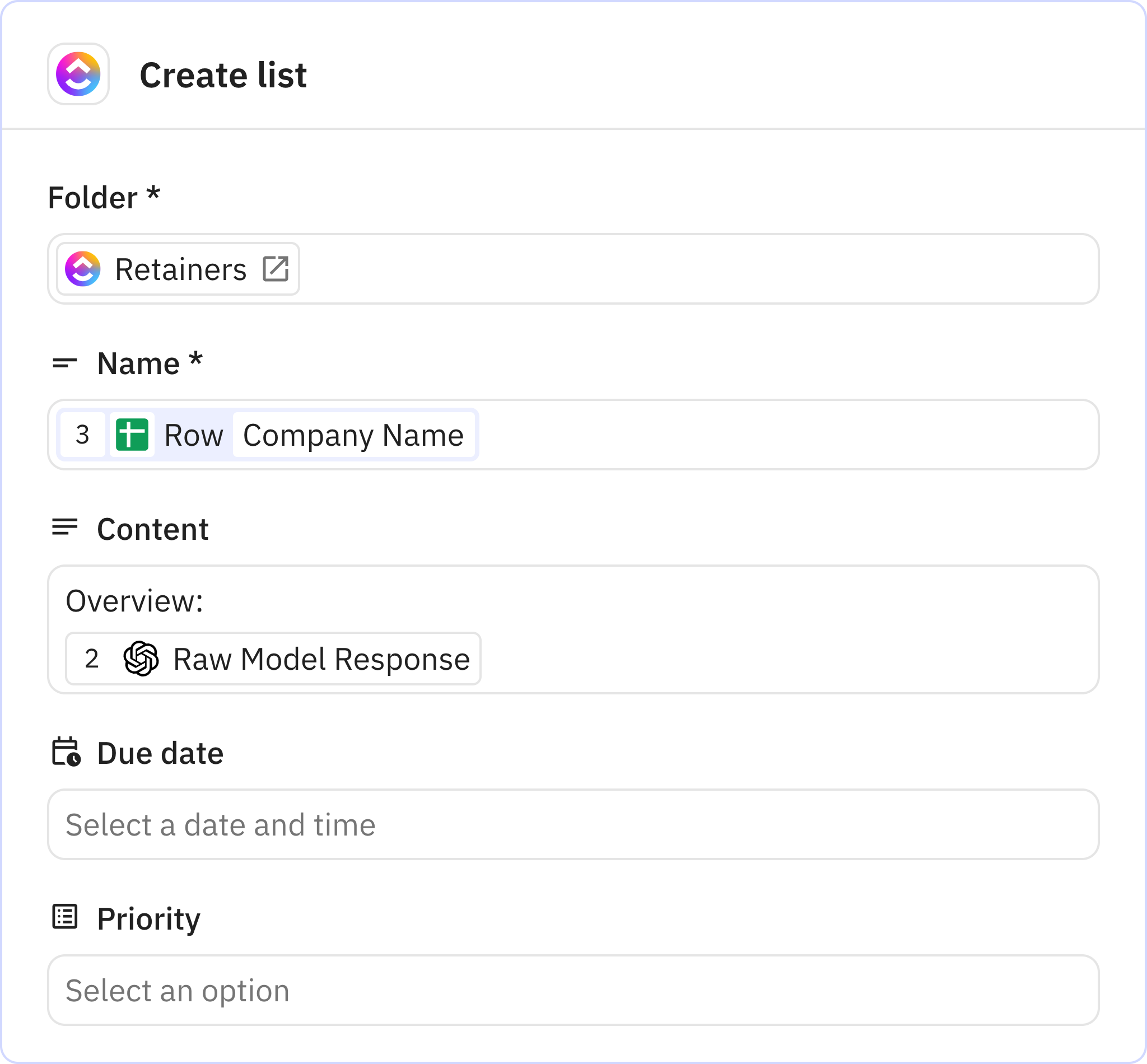 Relay.app screenshot of: Create list