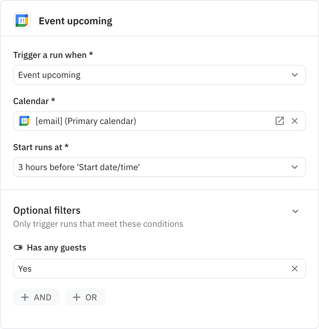 Relay.app screenshot of: Event upcoming