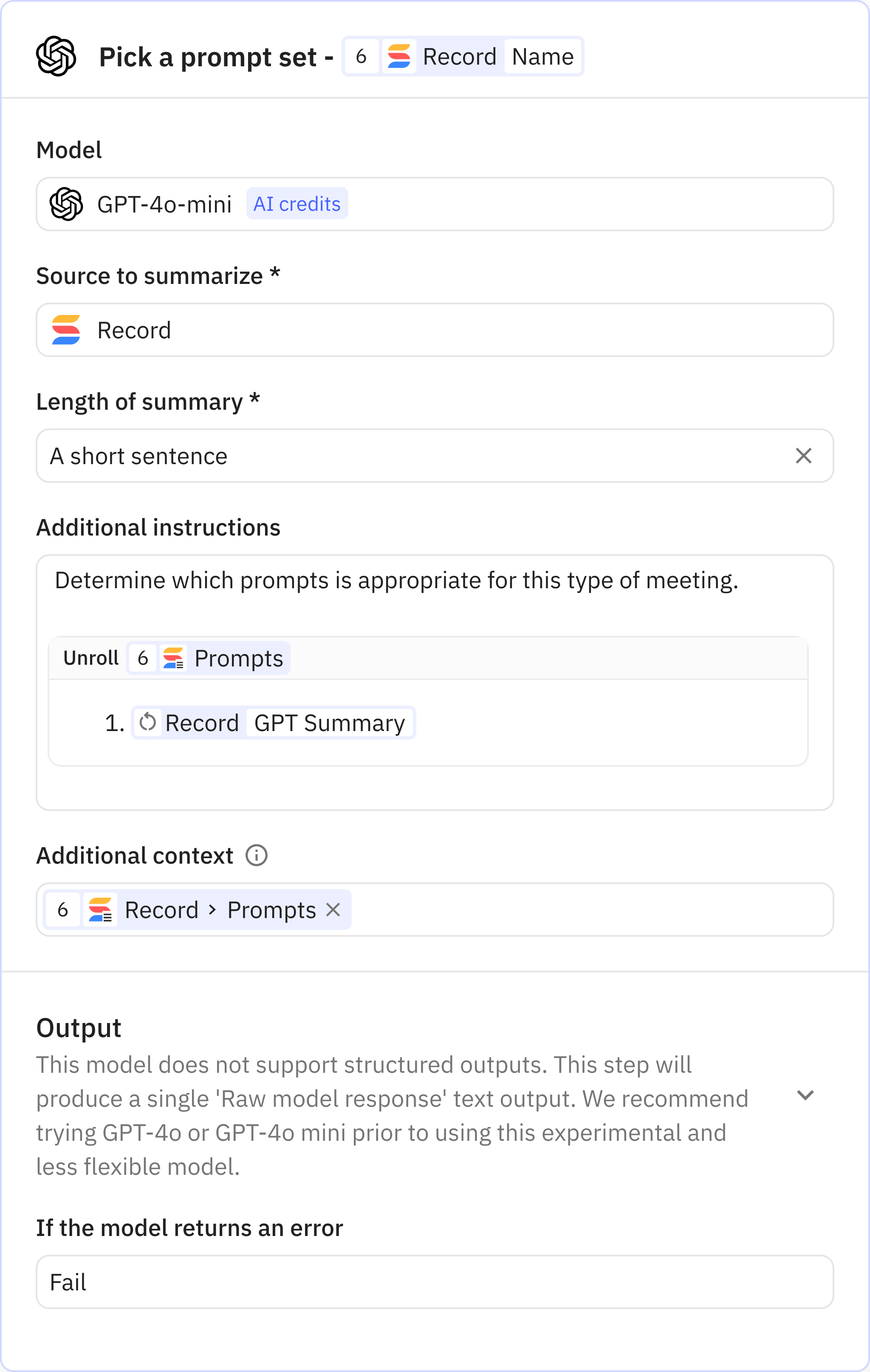 Relay.app screenshot of: Summarize with GPT-4o-mini