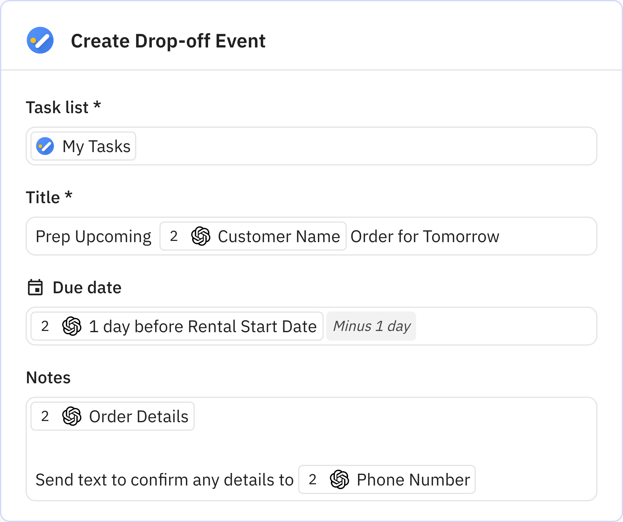Relay.app screenshot of: Create task