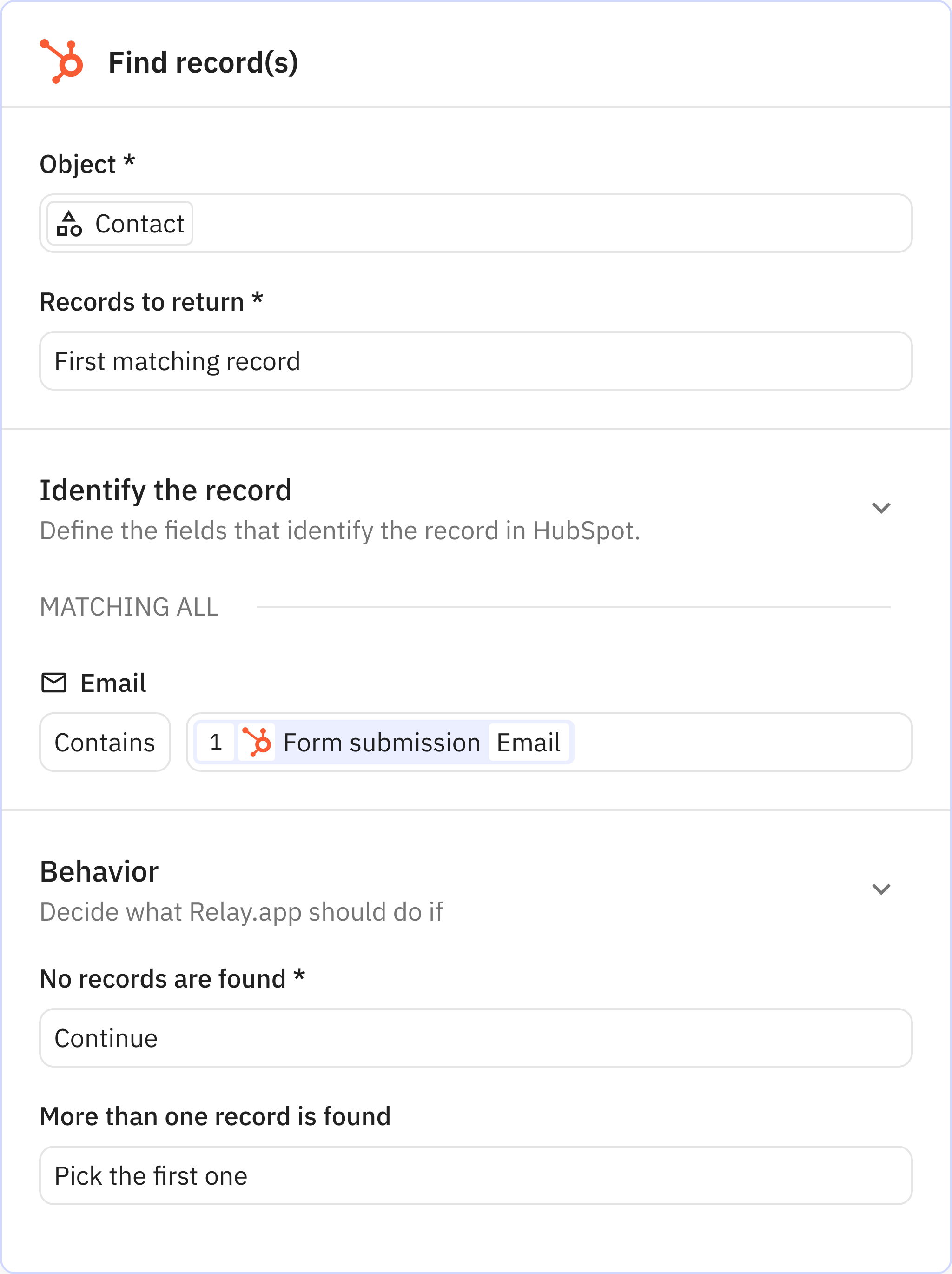 Relay.app screenshot of: Find record(s)