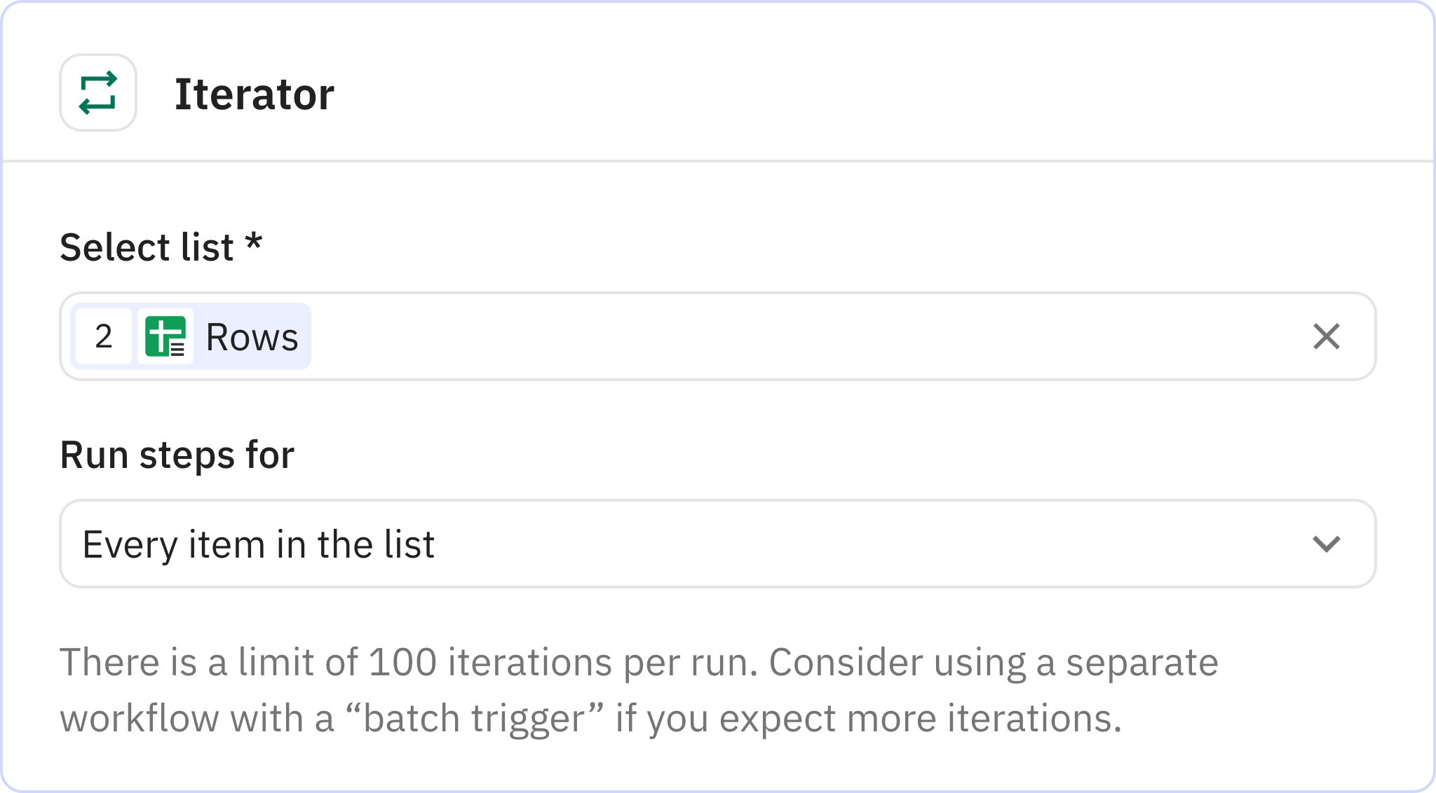 Relay.app screenshot of: Iterator